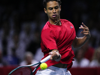 MALAGA, SPAIN - NOVEMBER 20: Gabriel Diallo of Team Canada in his singles match against Daniel Altmaier of Team Germany during the Quarter-F...