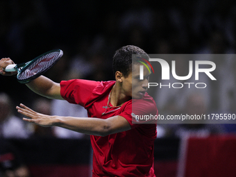 MALAGA, SPAIN - NOVEMBER 20: Gabriel Diallo of Team Canada in his singles match against Daniel Altmaier of Team Germany during the Quarter-F...