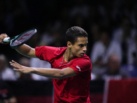 MALAGA, SPAIN - NOVEMBER 20: Gabriel Diallo of Team Canada in his singles match against Daniel Altmaier of Team Germany during the Quarter-F...