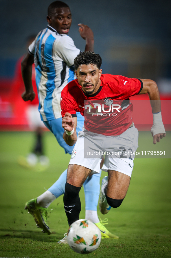 Omar Marmoush of the Egypt team plays during the Africa Cup of Nations Qualifiers match between Egypt and Botswana at 30 June Air Defence St...