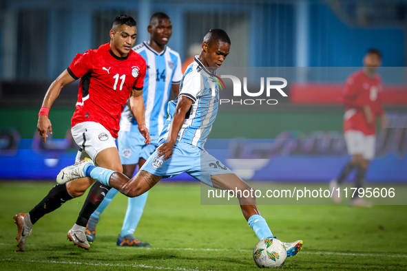 Tebogo Kopelang of the Botswana team plays during the Africa Cup of Nations Qualifiers match between Egypt and Botswana at 30 June Air Defen...