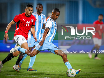 Tebogo Kopelang of the Botswana team plays during the Africa Cup of Nations Qualifiers match between Egypt and Botswana at 30 June Air Defen...