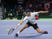 MALAGA, SPAIN - NOVEMBER 20: Daniel Altmaier of Team Germany in his singles match against Gabriel Diallo of Team Canada during the Quarter-F...