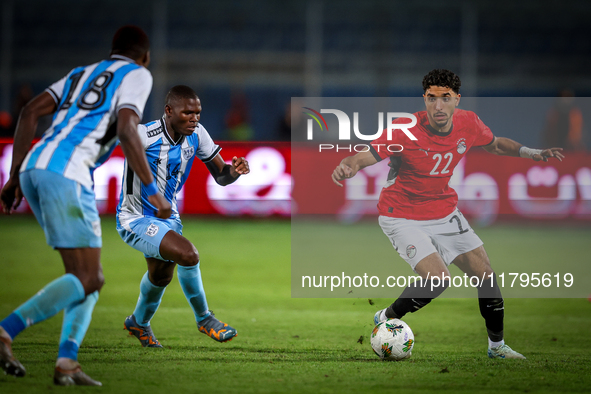 Omar Marmoush of the Egypt team participates in the Africa Cup of Nations Qualifiers match between Egypt and Botswana at the 30 June Air Def...