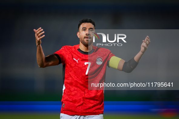 Mahmoud Trezeguet of the Egypt team celebrates after scoring the first goal during the Africa Cup of Nations Qualifiers match between Egypt...