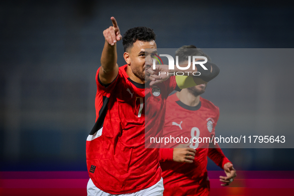 Mahmoud Trezeguet of the Egypt team celebrates after scoring the first goal during the Africa Cup of Nations Qualifiers match between Egypt...