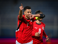 Mahmoud Trezeguet of the Egypt team celebrates after scoring the first goal during the Africa Cup of Nations Qualifiers match between Egypt...