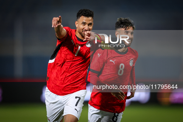 Mahmoud Trezeguet of the Egypt team celebrates after scoring the first goal during the Africa Cup of Nations Qualifiers match between Egypt...