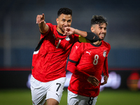 Mahmoud Trezeguet of the Egypt team celebrates after scoring the first goal during the Africa Cup of Nations Qualifiers match between Egypt...