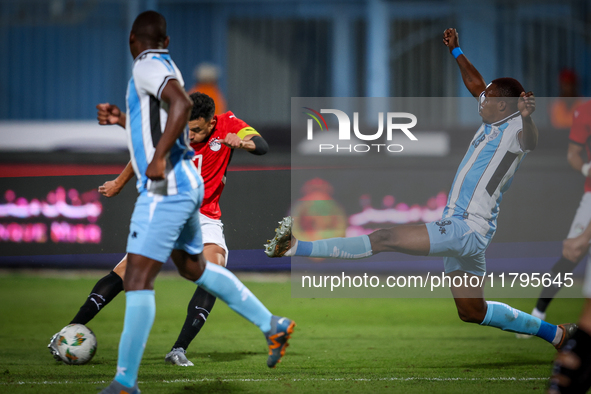 Mahmoud Trezeguet of the Egypt team scores the first goal during the Africa Cup of Nations Qualifiers match between Egypt and Botswana at 30...