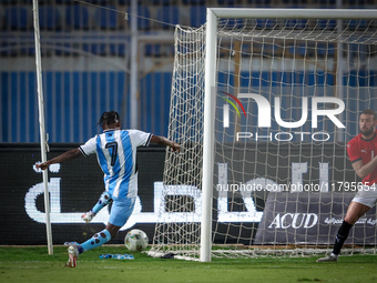 Kabelo Seakanyeng of the Botswana team scores the first goal during the Africa Cup of Nations Qualifiers match between Egypt and Botswana at...