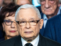 Jaroslaw Kaczynski, leader of the Law and Justice party, speaks to journalists during a press conference on party finances in Warsaw, Poland...