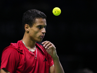 MALAGA, SPAIN - NOVEMBER 20: Gabriel Diallo of Team Canada in his singles match against Daniel Altmaier of Team Germany during the Quarter-F...