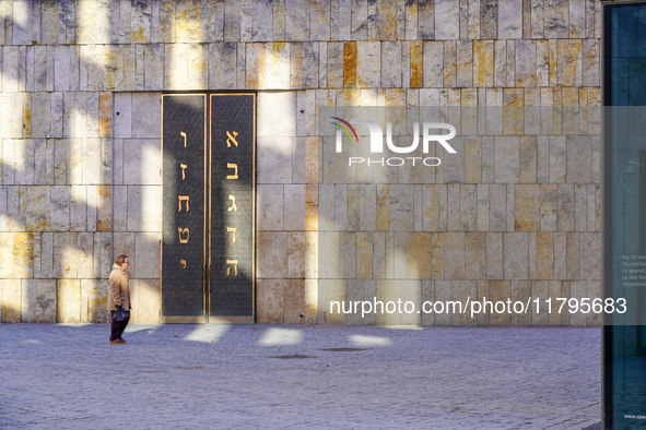 This photograph, taken outside the Ohel Jakob Synagogue on St. Jakob's Square in Munich, Germany, on January 7, 2023, depicts a serene momen...