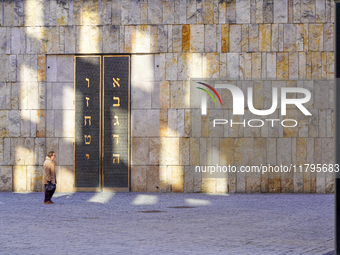 This photograph, taken outside the Ohel Jakob Synagogue on St. Jakob's Square in Munich, Germany, on January 7, 2023, depicts a serene momen...