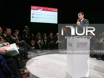 Cannes' mayor and AMF president David Lisnard delivers a speech during the 106th session of the Congress of Mayors organized by the ''France...