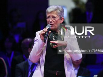 French Minister of Health and Access to Care Genevieve Darrieussecq delivers a speech during the 106th session of the Congress of Mayors org...