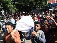 Activists from an anti-fascist student group held a symbolic coffin procession at Dhaka University campus in Dhaka, Bangladesh, on November...