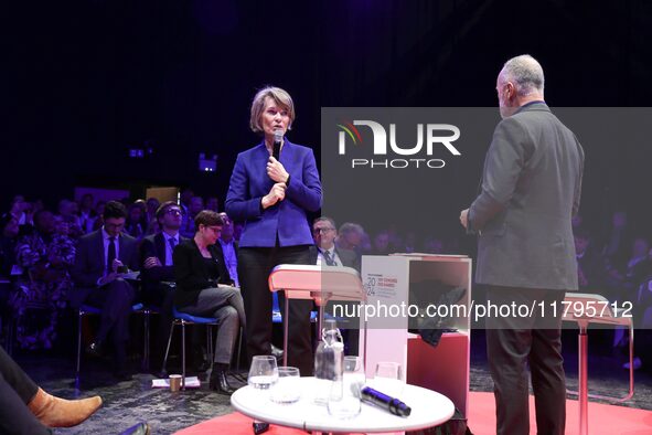 France's Minister of Education Anne Genetet delivers a speech during the 106th session of the Congress of Mayors organized by the ''France's...