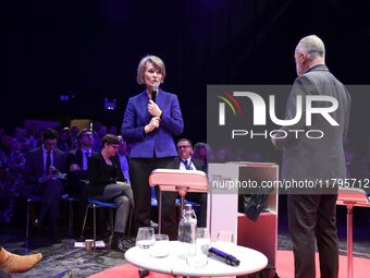 France's Minister of Education Anne Genetet delivers a speech during the 106th session of the Congress of Mayors organized by the ''France's...