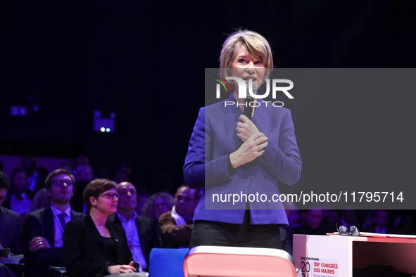 France's Minister of Education Anne Genetet delivers a speech during the 106th session of the Congress of Mayors organized by the ''France's...