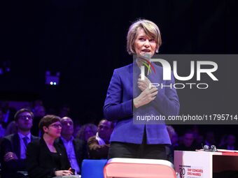 France's Minister of Education Anne Genetet delivers a speech during the 106th session of the Congress of Mayors organized by the ''France's...