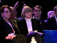 French Minister for Housing and Urban Renewal Valerie Letard (right) and CEO of the Nexity real estate group Veronique Bedague (left) partic...