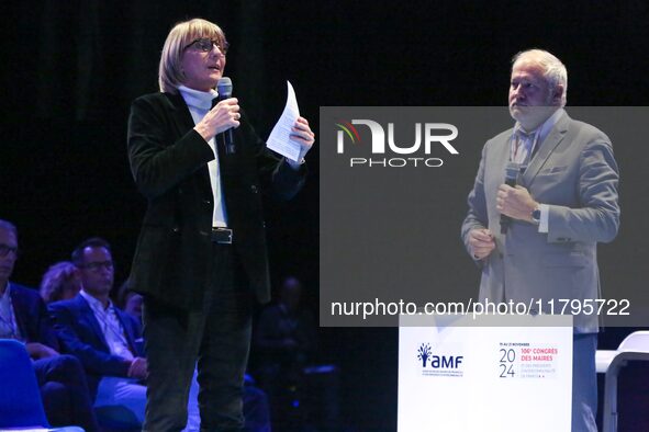 French Minister for Housing and Urban Renewal Valerie Letard delivers a speech during the 106th session of the Congress of Mayors organized...