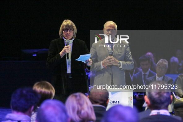 French Minister for Housing and Urban Renewal Valerie Letard delivers a speech during the 106th session of the Congress of Mayors organized...