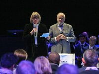 French Minister for Housing and Urban Renewal Valerie Letard delivers a speech during the 106th session of the Congress of Mayors organized...