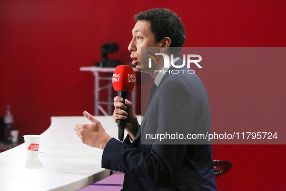 French Secretary of State for Citizenship and Fight against Discriminations Othman Nasrou speaks with a journalist from the Public Senat tel...