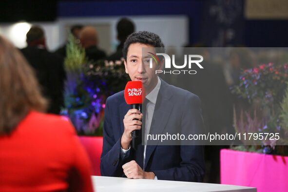 French Secretary of State for Citizenship and Fight against Discriminations Othman Nasrou speaks with a journalist from the Public Senat tel...