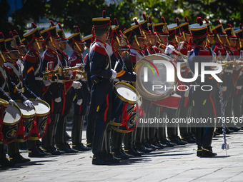 The Granederos welcome the Italian Prime Minister Giorgia Meloni to the Casa Rosada in Buenos Aires, Argentina, on November 20, 2024 (