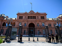 Police in Buenos Aires, Argentina, on November 20, 2024, guard the arrival of Italian Prime Minister Giorgia Meloni at the Casa Rosada (