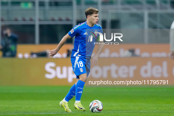 Nicolo' Barella of Italy during the UEFA Nations League 2024/25 League A Group 2 match between Italy and France at Stadio Giuseppe Meazza on...