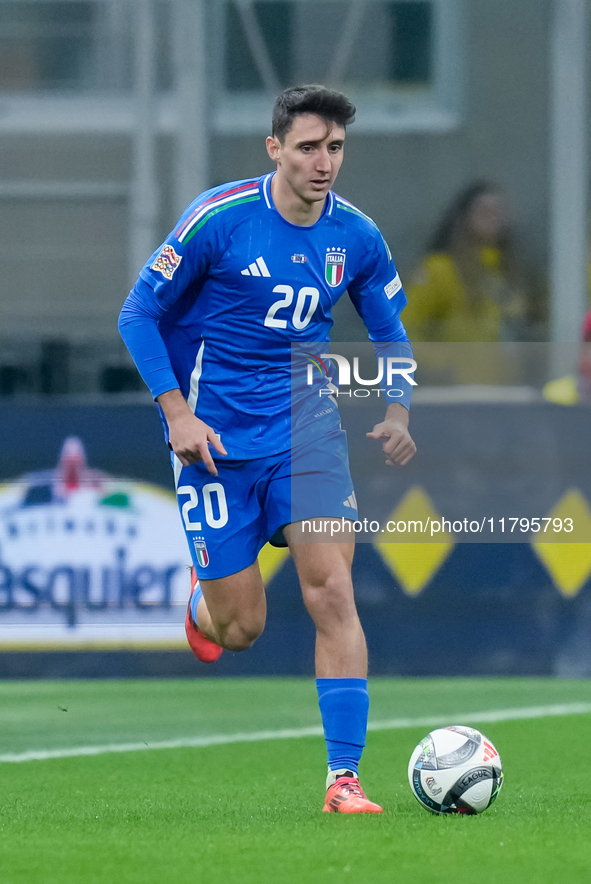 Andrea Cambiaso of Italy during the UEFA Nations League 2024/25 League A Group 2 match between Italy and France at Stadio Giuseppe Meazza on...