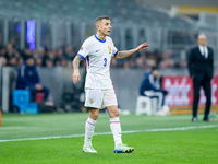 Lucas Digne of France gestures during the UEFA Nations League 2024/25 League A Group 2 match between Italy and France at Stadio Giuseppe Mea...