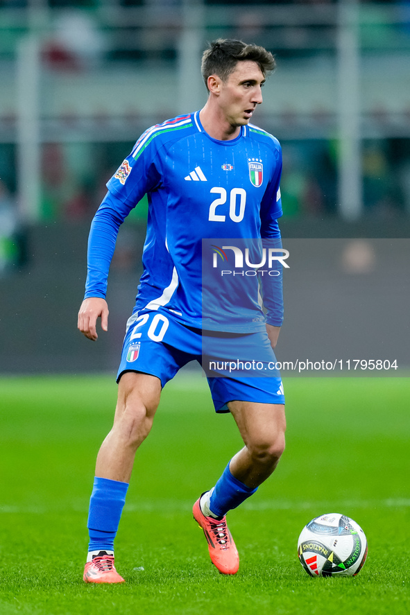 Andrea Cambiaso of Italy during the UEFA Nations League 2024/25 League A Group 2 match between Italy and France at Stadio Giuseppe Meazza on...