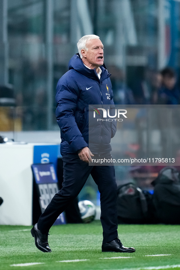 Didier Deschamps head coach of France yells during the UEFA Nations League 2024/25 League A Group 2 match between Italy and France at Stadio...