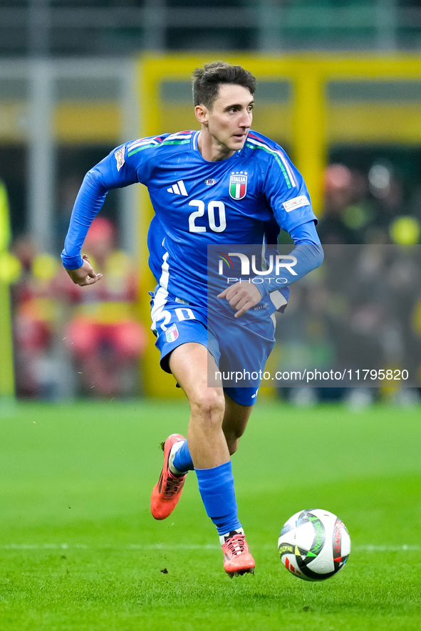 Andrea Cambiaso of Italy during the UEFA Nations League 2024/25 League A Group 2 match between Italy and France at Stadio Giuseppe Meazza on...