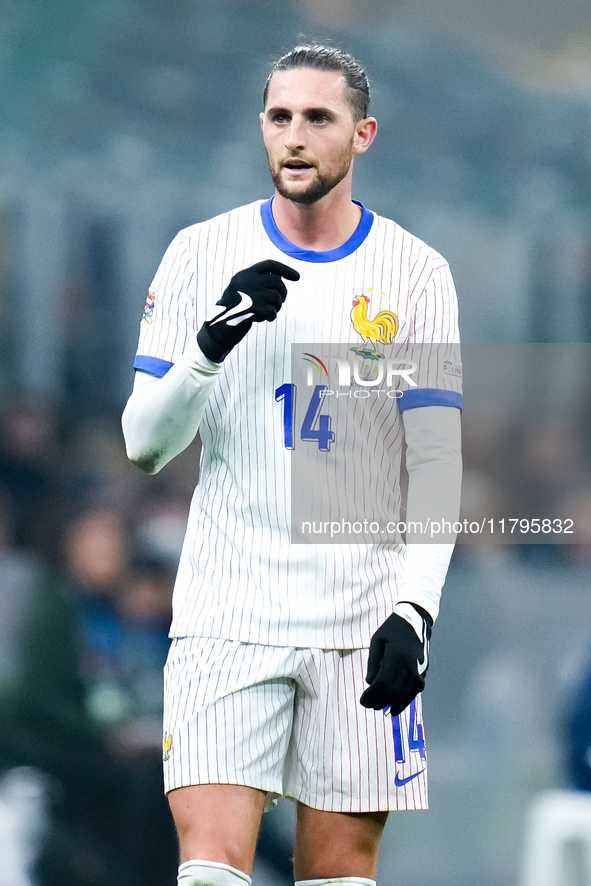 Adrien Rabiot of France looks on during the UEFA Nations League 2024/25 League A Group 2 match between Italy and France at Stadio Giuseppe M...