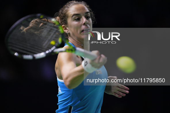 MALAGA, SPAIN - NOVEMBER 20: Lucia Bronzetti of Team Italy in her singles match against Viktoria Hruncakova of Team Slovakia in the final ti...