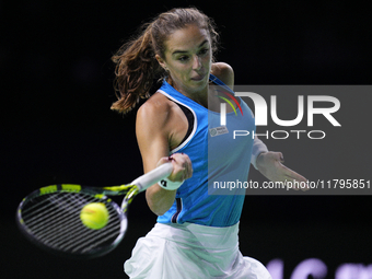 MALAGA, SPAIN - NOVEMBER 20: Lucia Bronzetti of Team Italy in her singles match against Viktoria Hruncakova of Team Slovakia in the final ti...