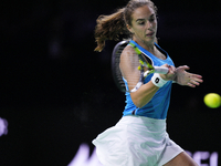 MALAGA, SPAIN - NOVEMBER 20: Lucia Bronzetti of Team Italy in her singles match against Viktoria Hruncakova of Team Slovakia in the final ti...