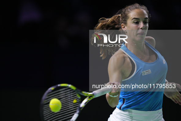 MALAGA, SPAIN - NOVEMBER 20: Lucia Bronzetti of Team Italy in her singles match against Viktoria Hruncakova of Team Slovakia in the final ti...