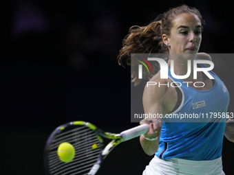 MALAGA, SPAIN - NOVEMBER 20: Lucia Bronzetti of Team Italy in her singles match against Viktoria Hruncakova of Team Slovakia in the final ti...