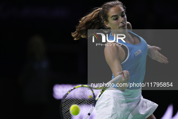 MALAGA, SPAIN - NOVEMBER 20: Lucia Bronzetti of Team Italy in her singles match against Viktoria Hruncakova of Team Slovakia in the final ti...