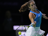 MALAGA, SPAIN - NOVEMBER 20: Lucia Bronzetti of Team Italy in her singles match against Viktoria Hruncakova of Team Slovakia in the final ti...