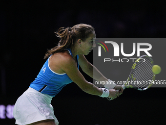 MALAGA, SPAIN - NOVEMBER 20: Lucia Bronzetti of Team Italy in her singles match against Viktoria Hruncakova of Team Slovakia in the final ti...