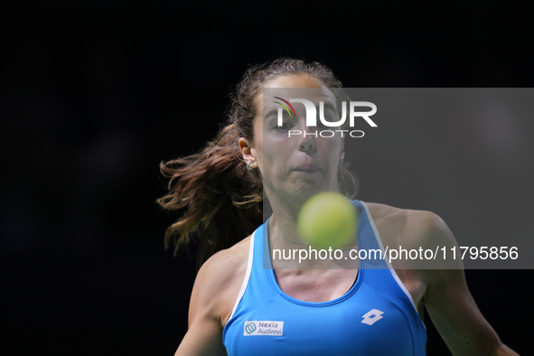 MALAGA, SPAIN - NOVEMBER 20: Lucia Bronzetti of Team Italy in her singles match against Viktoria Hruncakova of Team Slovakia in the final ti...